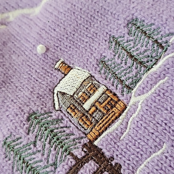 Vtg Tabi Wool Fair Isle Novelty Alpine Winter Lilac Purple Cardigan Sweater, Med - Picture 3 of 16